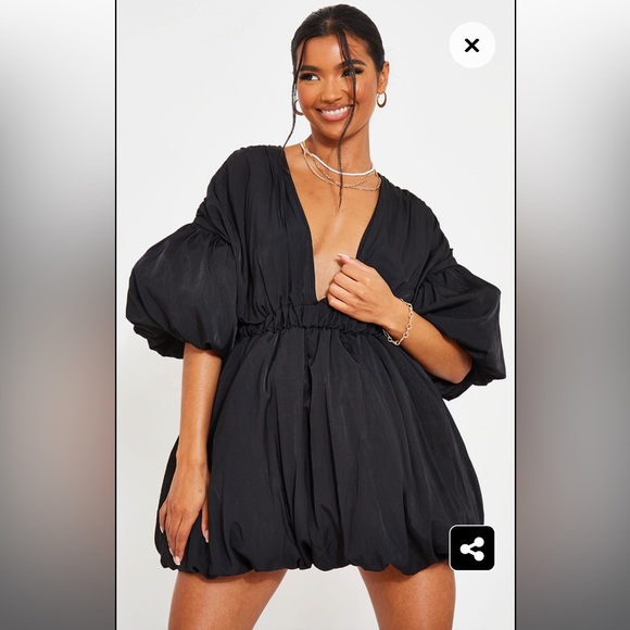 NWT PrettyLittleThing Puff Sleeve Puffball Hem Shift dress - Picture 7 of 8